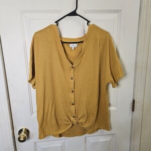 True Craft Mustard Yellow Waffle-knit Short-sleeve Top Women's Size XL